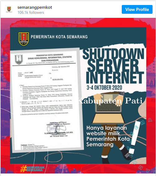 [HOAX] Diskominfo Kota Semarang Akan Matikan Shutdown Server Internet 3-4 Oktober 2020